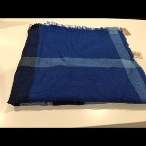 Burberry Royal Blue Wool Silk Checkered Scarf